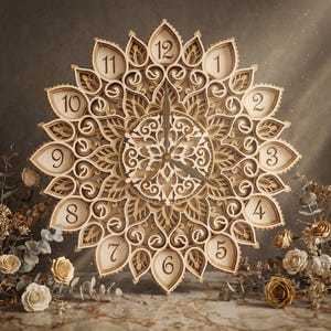 Mandala Clock SVG Template: Layered Laser Cut Wall Decor (Digital Download)