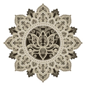 K&ouml;nnte beinhalten: Ein detailliertes Mandala-Design in Braun- und Beiget&ouml;nen. Die Mitte des Mandalas zeigt eine stilisierte Lotusblume.