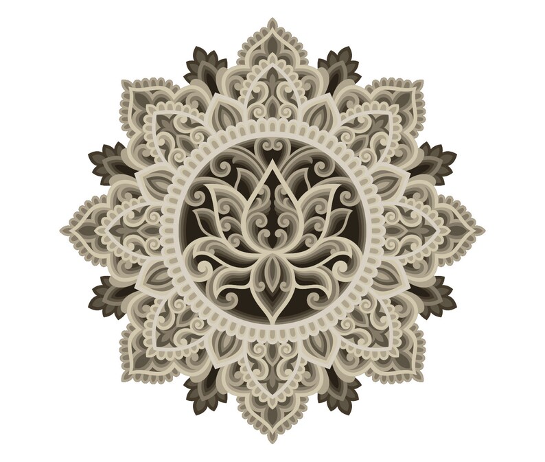 K&ouml;nnte beinhalten: Ein detailliertes Mandala-Design in Braun- und Beiget&ouml;nen. Die Mitte des Mandalas zeigt eine stilisierte Lotusblume.