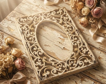 Laser cut frame template - wooden / acrylic Photo Frame SVG Cricut template dxf ai eps - Laser cut mirror design - Ornate Wall Art pattern