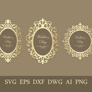 Ornate frame SVG, Laser cut invitation, Victorian mirror frame, Cricut cut file, Silhouette DXF Cutting File,  Instant Download