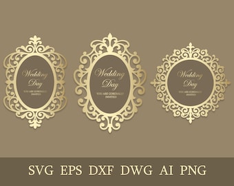 Ornate frame SVG, Laser cut invitation, Victorian mirror frame, Cricut cut file, Silhouette DXF Cutting File,  Instant Download