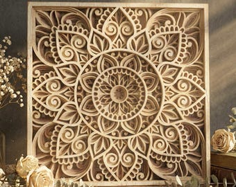 Multilayer mandala square panel SVG template - 3D Layered Vector cutting file Laser cut, Cricut, Glowforge, CNC router - dxf, ai, eps, dwg