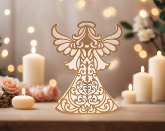 SVG Angel template - Led Candle holder - Ornate Christmas decor -  paper cut design - svg dxf ai eps