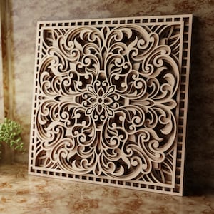 Multilayer mandala square panel SVG template - 3D Layered Vector cutting file Laser cut, Cricut, Glowforge, CNC router - dxf, ai, eps, dwg