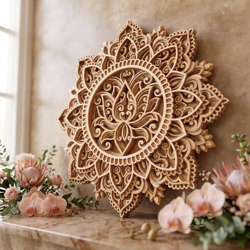 Laser cut Lotus Mandala Multilayer SVG template - Lotus flower 3D Layered Vector cutting file for, Cricut, Glowforge, dxf, ai, eps, dwg, cdr Bild 2