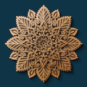 Laser cut Multilayer mandala flower SVG template - 3D Layered Vector cutting file for Cricut, Glowforge, CNC router, dxf, ai, eps, dwg, cdr