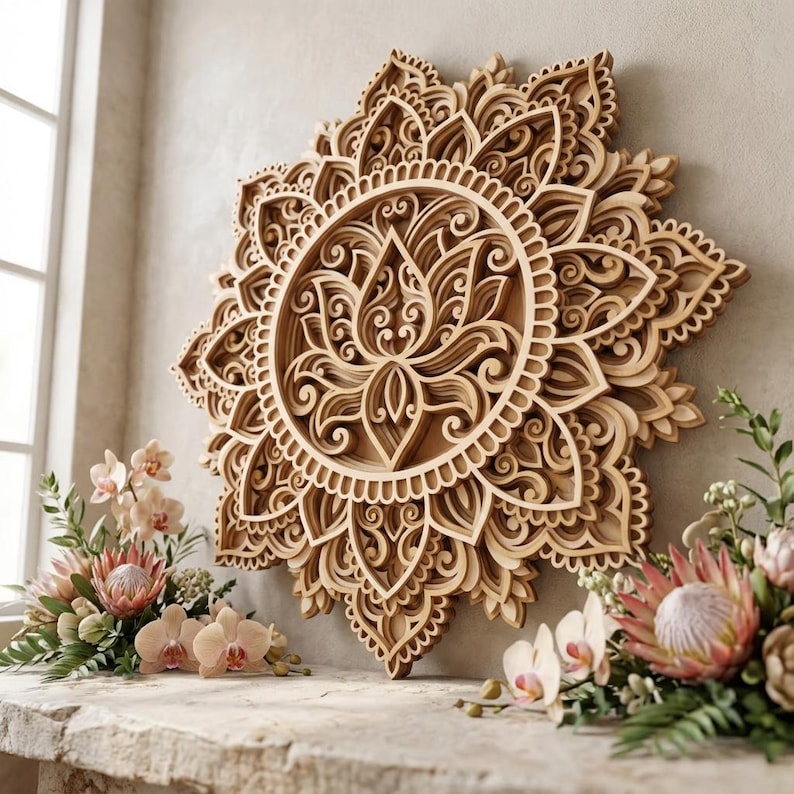 Laser cut Lotus Mandala Multilayer SVG template - Lotus flower 3D Layered Vector cutting file for, Cricut, Glowforge, dxf, ai, eps, dwg, cdr Bild 3