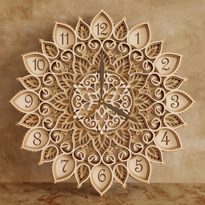 Multilayer Mandala clock SVG template - Laser cut clock - Layered wall decor - Vector clock making template Cricut