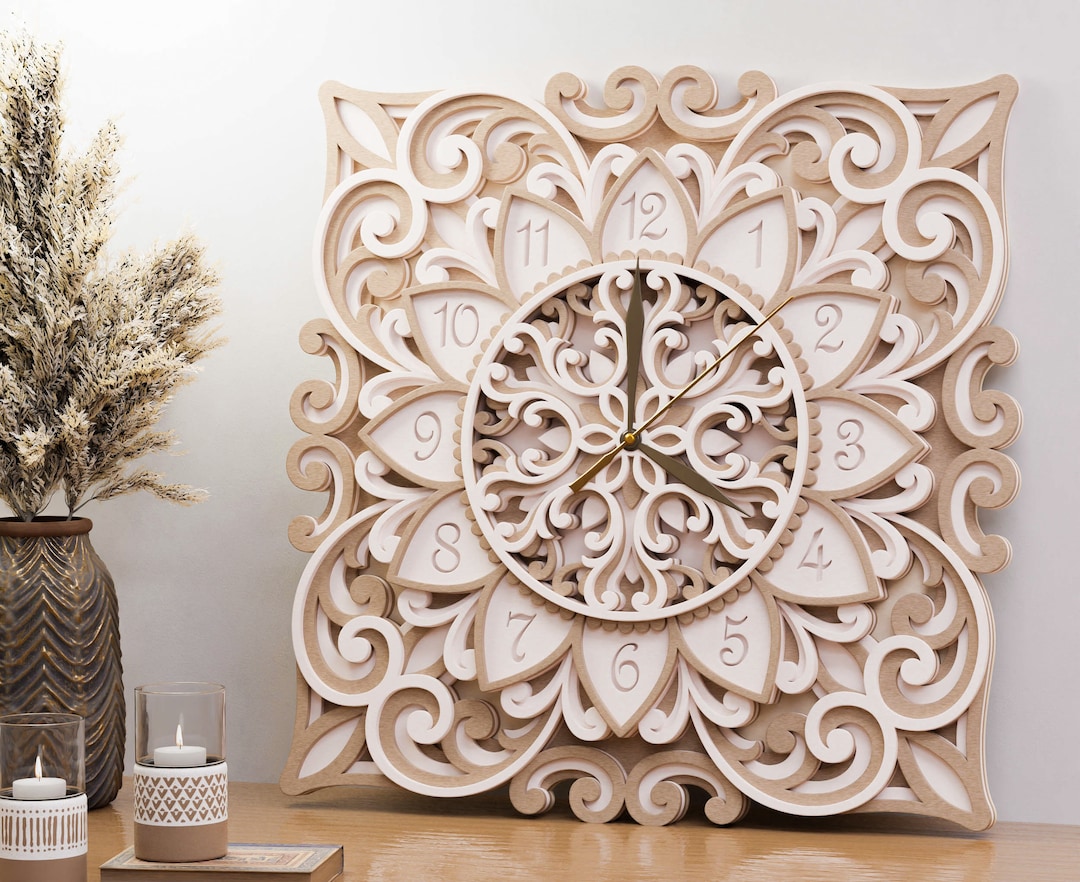 Multilayer Clock SVG Template Laser Cut Clock Layered Wall Decor Vector