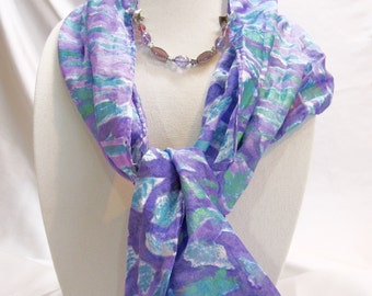 Hand Painted Purple And Green Camoflauge Pattern Silk Scarf