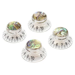 Set of 4 Clear Acrylic Abalone Inlaid Speed Control Knobs for Guitar and Bass