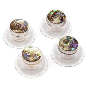 Set of 4 Clear Plastic Inlaid Abalone Guitar and Bass Control Knobs