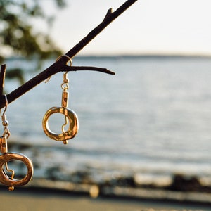 Silver Grecian and gold Circle Drops - 14k Gold Plated Fish Hook Earrings