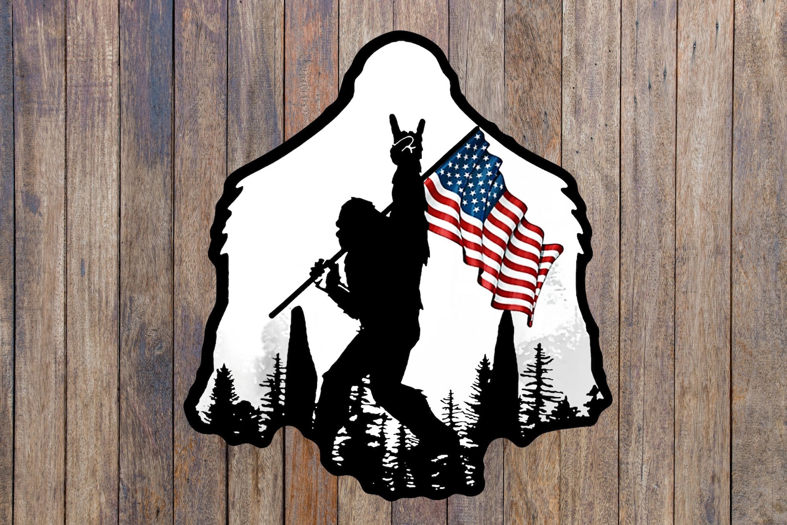 Bigfoot American flag sticker bigfoot peace sticker funny Etsy