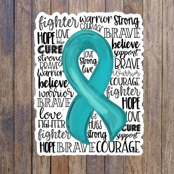 ovarian cancer stickers, ovarian cancer survivor gift, teal ribbon decal, ovarian cancer awareness, ovarian cancer ribbon, ovarian cancer