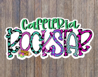 Pegatina de estrella de rock de cafetería: regalo para la señora del almuerzo, calcomanía para computadora portátil