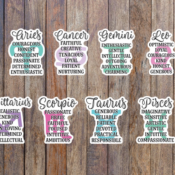 Zodiac sticker, laptop sticker, waterbottle sticker,  aries, gemini, taurus, capricorn, aquarius, leo, libra, sagittarius, cancer, virgo