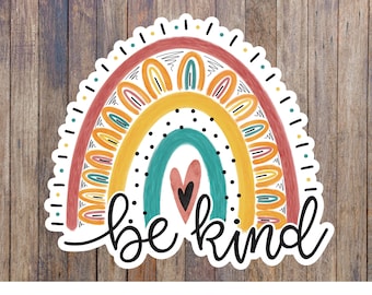 be kind sticker, leuke stickers voor meisjes, regenboog be kind sticker, waterflesstickers, vriendelijkheid is belangrijk, laptopsticker, cadeau vriend