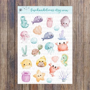 kawaii Meerestiere Aufkleber, Bullet Journal, Planer Aufkleber, Scrapbooking, Junk Journal, Kalender, niedlich, Aquarell, basteln