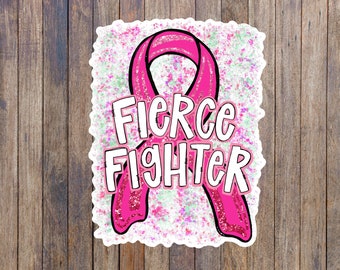 Brustkrebs-Aufklärungs-Aufkleber: Heftiger Kämpfer-Aufkleber mit rosa Schleife