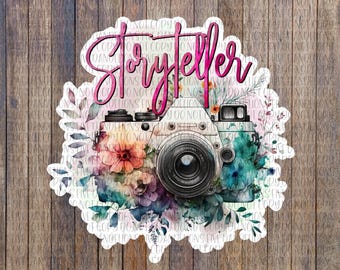 Floral Camera Sticker: Storyteller Gift, Waterproof Laptop Decal