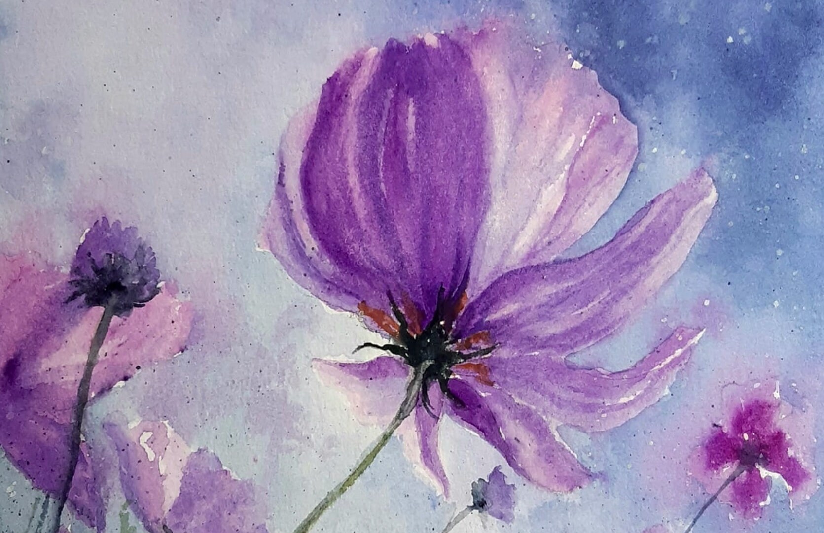 Purple Watercolor Floral Book Art (Original)