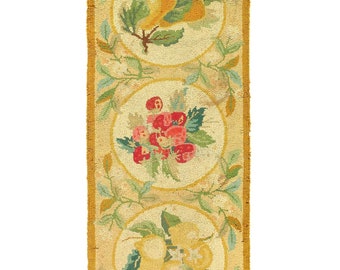 Canvello Antique American Hooked Rug 1'8'' X 4'2'', Hooked Rug Wall Hanging, Floral Hooked Rug,Home Farmhouse Cottage Core Decor, Art Deco