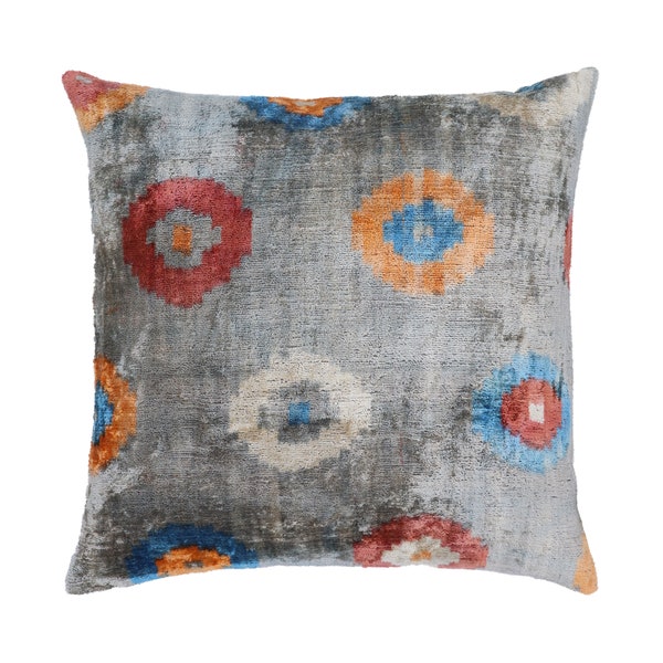 Handgemachter Kissenbezug & Federeinsatz | Samt IKAT Kissen | Weiches Dekokissen | Luxus Deko für Couch | 50 x 50 cm