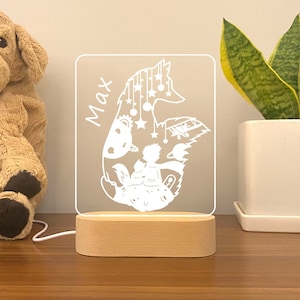 Personalized Little Prince LED Light, Night Light, Wood Base, Room Light,Gift for newbaby, Custom Little Prince Night Light, Bedside Lamp