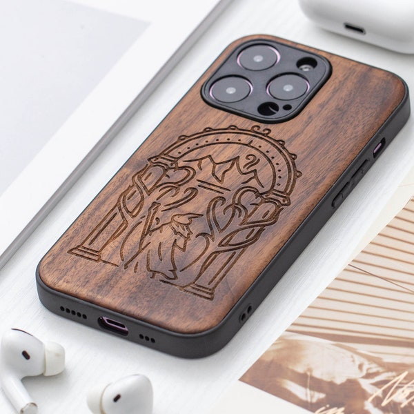 Seigneur des anneaux Real Wood iPhone 15 Pro Case, Wooden iPhone 15 Pro Max Case, Wood Case pour iPhone 11, 12, 13, 14 15 Pro Max mini série se