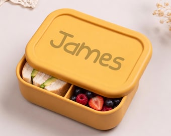 Personalized Silicone Bento Lunch Box/ Engraved Food Container/ Gift For Women Coworker/ Custom Food Storage/Back To School Gift For Toddler