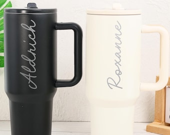 Personalized 40oz tumbler with handle Lid & Straw/ Birthday Gift for Mom/ Custom Name Engraved  Tumbler/ Gifts for Her/ Valentines Gift