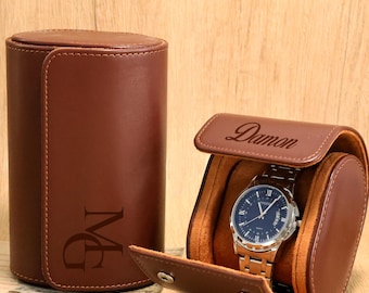 Estuche de reloj de cuero grabado personalizado/ Estuche de viaje para relojes/ Regalo para padrinos de boda/ Estuche para 3 relojes/ Regalos navideños para hombres/ Regalo para papá