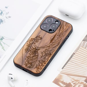 The Great Wave off Kanagawa Wood iPhone 14 Pro Case, Wooden iPhone 14 Pro Max Case, Wood Case for iPhone 11, 12, 13, 14 Pro Max series