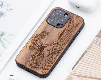The Great Wave off Kanagawa Wood iPhone 14 Pro Case, Wooden iPhone 14 Pro Max Case, Wood Case for iPhone 11, 12, 13, 14 Pro Max series