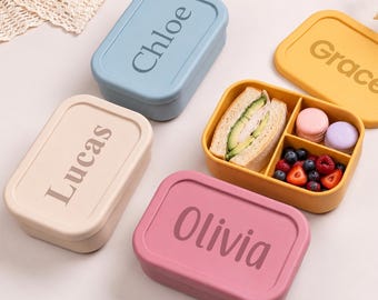 Personalized Engraved Kids Bento Lunch Box/ Custom Name Silicone Lunch Box/ Toddler Insulated Food Container/ Preschool Daycare School Gif
