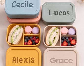 Personalized Kids Lunch Box with Name/ Custom Silicone Bento Box/ Children's Food Storage/ Lunch Box with Compartments/ Back To School Gift