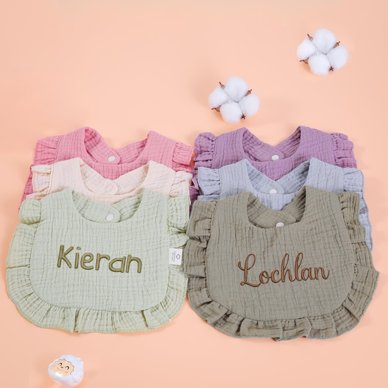 Muslin Ruffled Bibs Personalized Baby Bib/ Embroidered Monogrammed Cotton Baby Bib ...