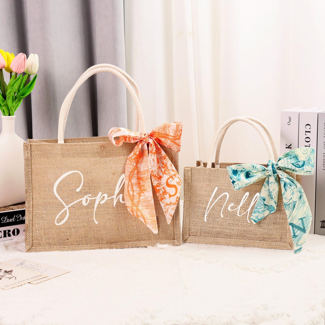 Personalized Bridesmaid Gift Bag With Ribbon/ Custom Burlap Gift Bag ...