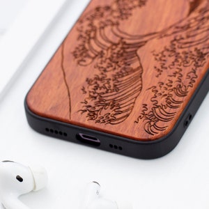 The Great Wave off Kanagawa Wood iPhone 16 Pro case, Wooden iPhone 14 Pro Max Case, Wood Case for iPhone 14 15 16 Pro Max series image 5