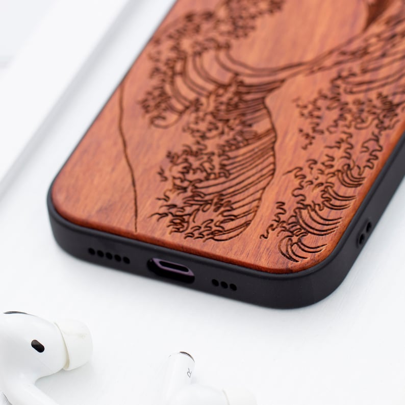 The Great Wave off Kanagawa Wood iPhone 16 Pro case, Wooden iPhone 14 Pro Max Case, Wood Case for iPhone 14 15 16 Pro Max series image 5