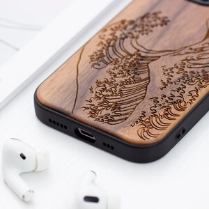 The Great Wave off Kanagawa Wood iPhone 16 Pro case, Wooden iPhone 14 Pro Max Case, Wood Case for iPhone 14 15 16 Pro Max series image 6