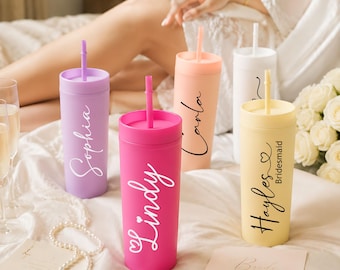 Personalized Tumbler with Straw and Lid/ Bridesmaid Tumbler/ Bachelorette Cup/ Reusable Wedding Cup/ Wedding Party Gift
