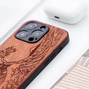 The Great Wave off Kanagawa Wood iPhone 16 Pro case, Wooden iPhone 14 Pro Max Case, Wood Case for iPhone 14 15 16 Pro Max series image 4