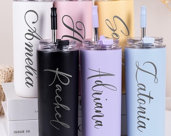 Personalized 16oz Engraved Name Straw Cup/ Stainless Steel Water Bottle/ Bachelorette Party Favor/ Custom Summer Beach Mug/ Mothers Day Gift