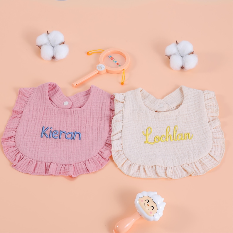 Muslin Ruffled Bibs Personalized Baby Bib/ Embroidered Monogrammed Cotton Baby Bib ...