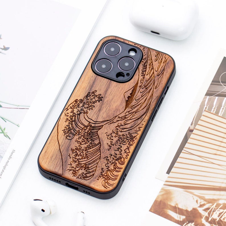 The Great Wave off Kanagawa Wood iPhone 16 Pro case, Wooden iPhone 14 Pro Max Case, Wood Case for iPhone 14 15 16 Pro Max series image 7