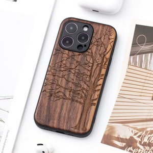 Natural tree shadow Real Wood iPhone 14 Pro Case, Wooden iPhone 14 Pro Max Case, Wood Case for iPhone 11, 12, 13, 14 Pro Max series