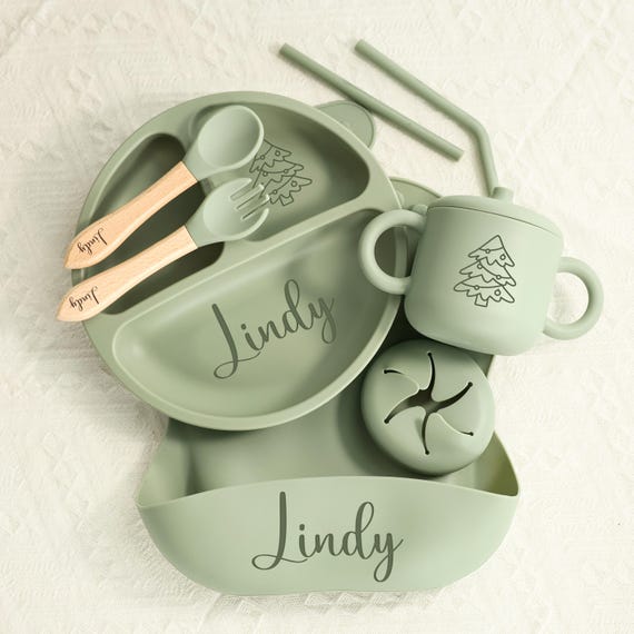 Personalized Silicone Weaning Set/ Custom Baby Plate/ Baby Feeding Set With Name/ Baby Shower Gift/ Weaning Set For Toddler Baby Kids/ Bib